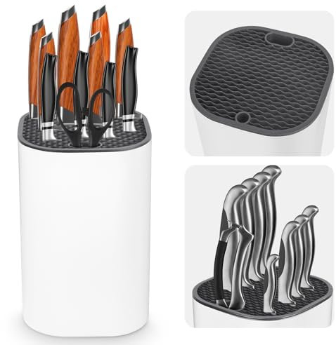 Knife Block Without Knives Ninonly Universal Square Knife Block for Kitchen with Scissors Slot Space Saving Detachable Knives Holder Storage Block for Protecting Blade Easy Clean White