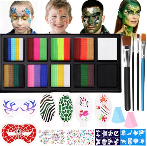 Janolia Palette Maquillage Enfant, Peinture Visage de Camouflage, Peinture Corporelle, Kit Maquillage Enfant pour Carnaval Halloween Pâques Noël Cosplay Fête D'anniversaire