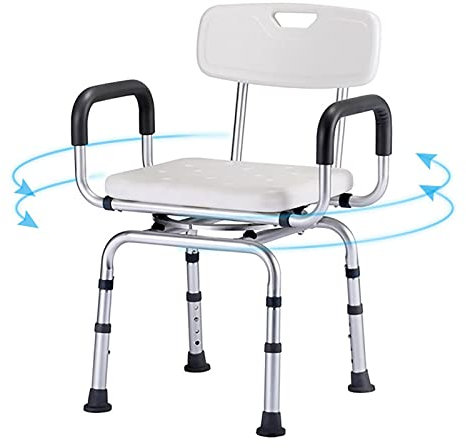 Silla de ducha giratoria de 360° con brazos y respaldo, banco de baño ajustable para bañeras, asiento giratorio soporta hasta 136 kg, perfecto para personas mayores y discapacitados