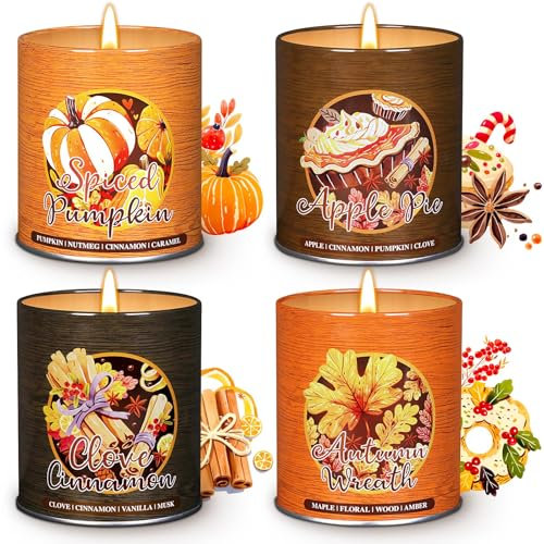 Lanpn Fall Scented Candles Gift Set, 4 Pack Soy Wax Jar Candle, Thanksgiving Aromatherapy Candles for Woman Man, Autumn Pumpkin Fragrance Home Table Farmhouse Decoration, Tabletop Centerpiece