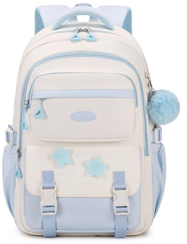 DivingBirds Cartable Fille Primaire CP CE1 CE2 CM1 CM2 Sac a Dos Enfant 18L, Ergonomique | Sangle de Poitrine | Impermeable | Kawaii, Sac Ecole Fille Sac à Dos D'école Ado 7+ Ans, Bleu Clair