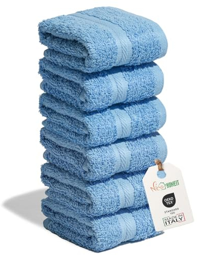 nice homeit Juego de 6 Toallas de 30 x 30 cm – Toallas de Cara y Invitados 100% algodón – para Manos, Maquillaje, Cocina, hogar y Viajes (Azul Claro)