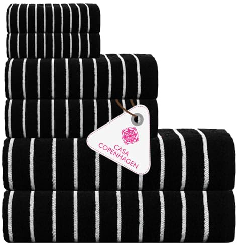 Casa Copenhagen Ecstatic Juego de Toallas de 6 Piezas - Negro, 600 g/m², 2 Toallas de baño, 2 Toallas de Mano, 2 paños faciales, Suave algodón Egipcio, para baño, Cocina y Ducha