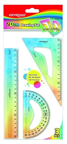 KEYROAD Ensemble de géométrie pastel - Règle 20 cm - Rapporteur de 10 cm - Équerre de 14 cm - Pour étudiants - Dessin et calcul - Couleurs aléatoires