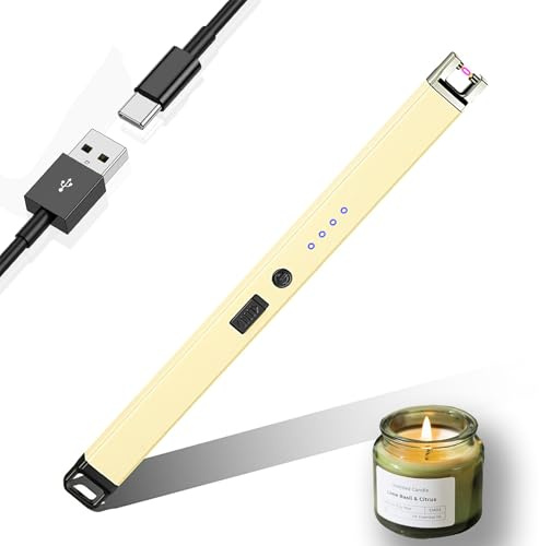 JIEYUCHU Accendino Elettrico, USB Accendino Ricaricabile con Serratura di Sicurezza, Antivento Senza Fiamma, Accendino Lungo per Candele, Campeggio, Stufe, Barbecue (B-Bianco)