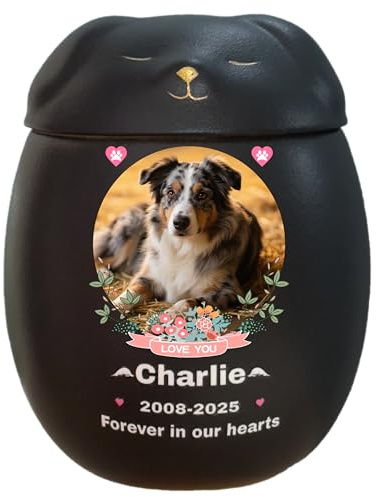 Personnalisée Urne Pour Chien , Urne à cendres de chien,Boîte à souvenirs en céramique, perte de chien, Fait à la main sur mesure (Noir Grand Chien, Cendres de grande taille ≤ 50 kg (pas d’os))