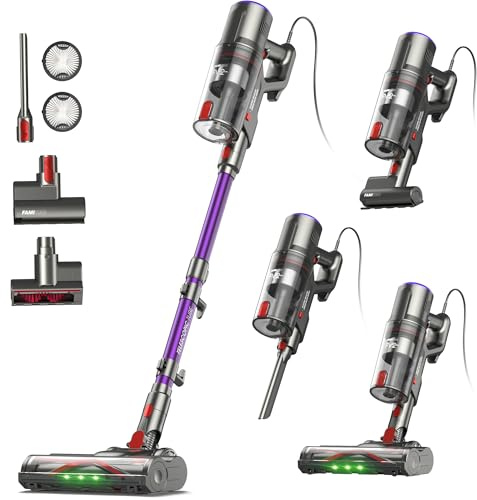 FAMIVAC FV2 Aspirapolvere con Filo, 65Kpa/600W Scopa Elettrica Potente con Spazzola per Materasso, 1,3KG Ultra-Leggero, Cavo 7M, 1,5L, Antigroviglio & Autoportante per Tappeti/Pavimenti/Peli Animali