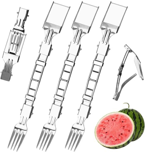 Affettatrice per anguria, confezione da 3 affettatrici per anguria, tagliafrutta pieghevole in acciaio inossidabile e forchetta per e melone, gadget da cucina compatto
