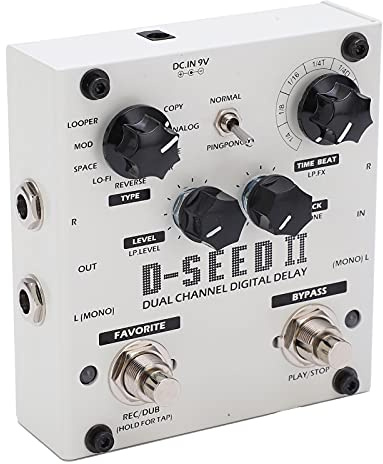 RiToEasysports Digital Delay Pedal, Stereo Dual Channel Looper med 8 Delay Modes, 2000MS Max Time, Tap Tempo, Favoritfunktion, för Elgitarrbas