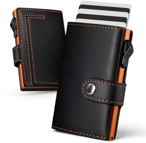 YESIIW Card Holder RFID Blocking – Pop Up Wallet with 7-9 Cards + 2 ID Window, Slim Leather Trifold Wallets with Coin Pocket, Credit Card Wallet for Everyday Use, Ideal Gift for Men (Black)