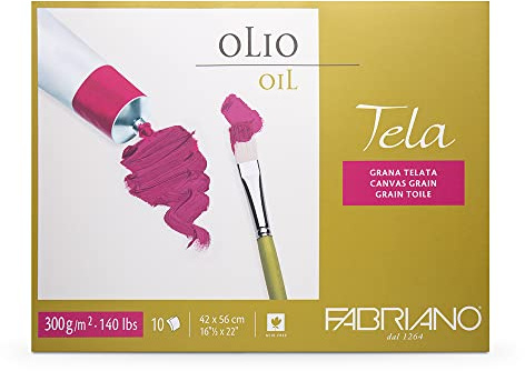 Unbekannt Fabriano Tela Card, Oil Painting Paper with Linen Texture, 300 g/m2, 42 x 56 cm, 10 Sheets, Block Glued on 4 Sides, Acid and Ageing Resistant, White