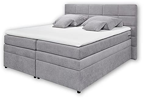 TACOMA 2 Boxspringbett 180 x 200 cm mit Bettkasten, hellgrau - Bequemes Doppelbett mit 7-Zonen-Federkern Matratze & Komfortschaum Topper - 204 x 124 x 212 cm (B/H/T)