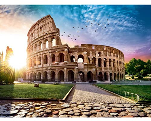YSCOLOR Diamond Painting Diy 5D Cube Diamond Mosaic Round Diamantmålning Rome Colosseum Broderi Cross Stitch Europeisk Stil Castle Building 30X40cm