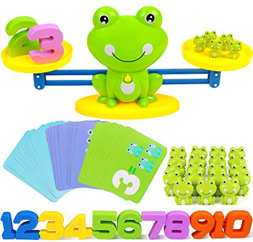 CozyBomB™ Homeschool Kindergarten Frog Scale Cards Balance Board Game - Preschool Math Learning Stem Montessori Toys Educational Gifts for Boy Girl Ages 3 4 5 6 Year Old Birthdays Christmas Holidays