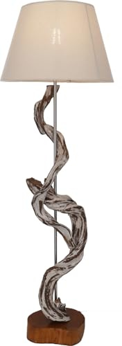 Golvlampa handgjord av naturmaterial, trä, bomull, modell Jameda