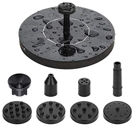 Yeeda Fuente solar con 6 boquillas diferentes, fuente con paneles solares para la circulación de oxígeno en tanques de pájaros, acuarios, pequeños estanques y pequeños acuarios