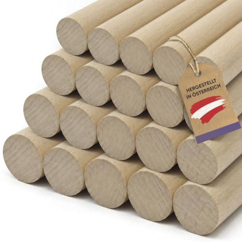 vasalat Bastoncini di legno lisci per artigianato, 100 cm x 3/4/5/6 mm, in legno di faggio naturale, 20 pezzi