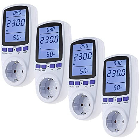 ChiliTec Energiekosten-Messgerät Strom-Messgerät Steckdose 230V Stromzähler Energiemesser Stromkostenmessgerät Grosses Display bis 3680 Watt mit Überlastschutz 4 Stück