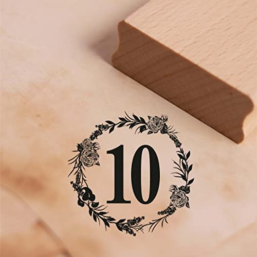 Motivstämpel jubileum siffror vintage krans rosor stämpel trästämpel födelsedag bröllopsdag – 48 x 48 mm (10)