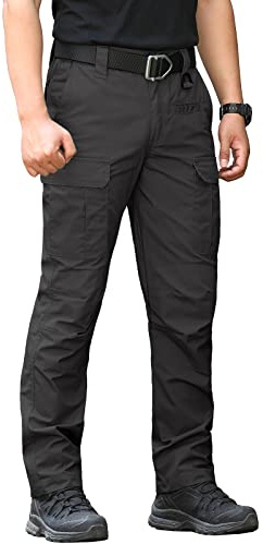CARWORNIC Men's Tactical Trousers Waterproof Cargo Trousers Lightweight Outdoor Hiking Pants for Men Casual Work Trousers Ripstop Military Army Combat Pants with Multi Pockets Black