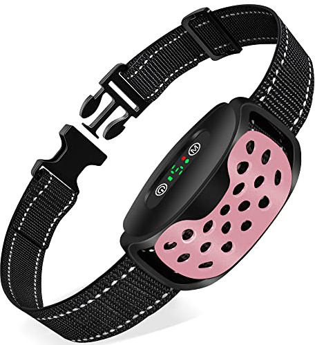 Collare Anti Abbaiamento per Cani, Ricaricabile e a Vibrazione - Impermeabile IP67 per Cuccioli e Adulti - Efficace e Confortevole - Rosa
