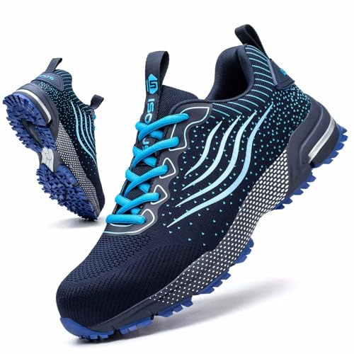 Scarpe Antinfortunistiche Uomo Scarpe da Lavoro Donna Leggere con Punta in Acciaio Traspiranti Scarpe Sicurezza Comode Antiscivolo Sneaker Industriali Blu 45