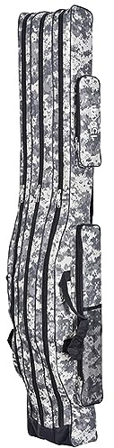 SEIWEI Portable Fishing Bag - Camouflage Fishing Rod Reel Carrier Bag, 150cm Large Capacity Tackle Tool Carry Case for Lure Bait Fishing Gear [Grey]