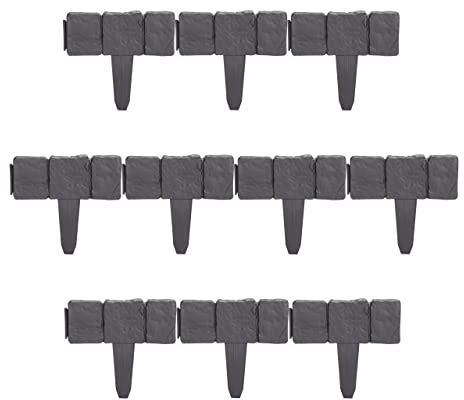 40 x rabattstaket, stenutseende, H x B): 10 x 25 cm, gräskant för plug, plast, rabattkant, antracit