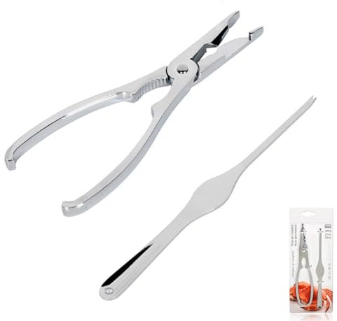 Set Pinza in Acciaio Inox con Scavino Apri Granchio, Attrezzi per Crostacei, Aragosta, Astice, Frutti di Mare, Pinza per Pesci, Ristorante 17.8cm