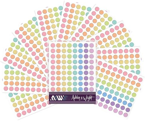 Ashton och Wright – Easy Peel Colour Coding Etiketter – 8 mm prickiga klistermärken (pastell, Paket med 10-8800)