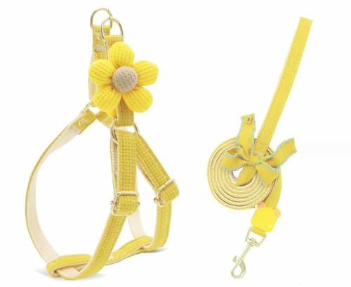 Feiling Pettorina per cani con design floreale con guinzaglio da 1,5 m, pettorina regolabile morbida, pettorina per gatti, imbracatura morbida per animali domestici per cani di taglia piccola e media