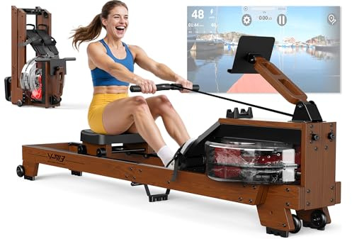 ORISYN Máquina de Remo para el hogar – Remo Plegable con diseño de Madera, máquina de Remo Bluetooth de Agua, Adecuado tamaño de Usuario de 1,2 m a 2 m, Carga de Peso de 175 kg