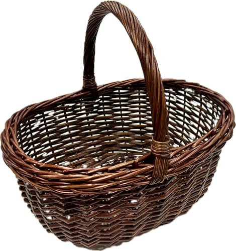 Panier en osier avec poignée pour champignons pique-nique châtaignes couleur marron 40 x 30 x 40 cm