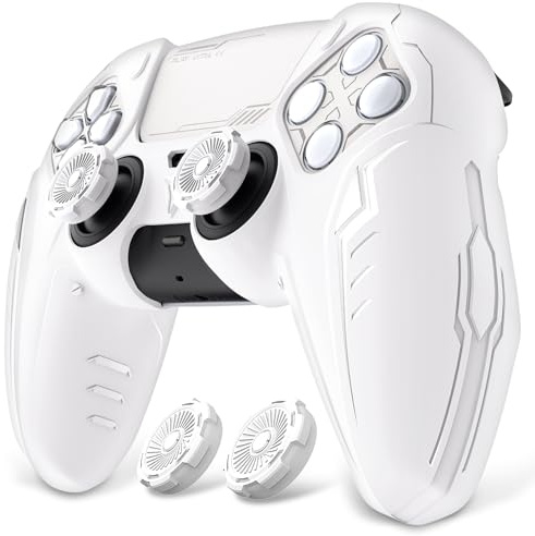 playvital pour ps5 Manette Coque Protection Accessoire avec Capuchon pour ps5 Controller Housse Silicone Cover Skin Compatible avec Station de Charge，Édition CyberMech-Blanc