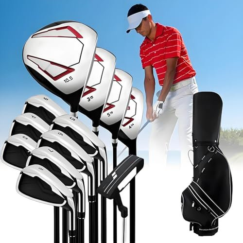 Set Completo di Mazze da Golf, Set di Mazze da Golf per Mano Destra da Uomo da 12 Pezzi, palo in Legno 1/3/5/4H, Ferri da Stiro 5/6/7/8/9/P/S e Putter, con Sacca da Golf, per Golfisti da Uomo Sport