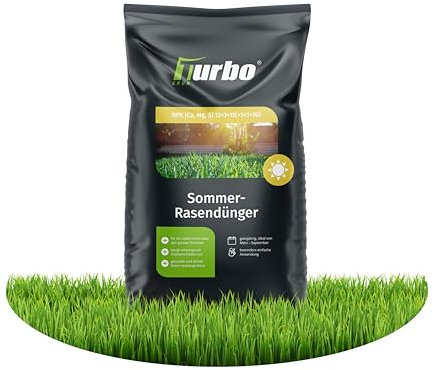 Turbogrün Rasendünger Sommer 2,5kg, gesunder Rasen verdrängt Moos, Ideal im Sommer, geeignet für Streuwagen, staubarmes Granulat, Rasen dünger, Rasenpflege