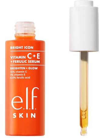 e.l.f. SKIN Bright Icon Vitamin C + E + Ferulic Serum, siero illuminante e lenitivo per il viso, aiuta a uniformare il colorito, prodotto vegano e non testato sugli animali, 28,3 g (1 fl oz)