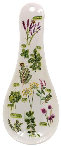 The Leonardo Collection Herb Garden Spoon Rest by Jennifer Rose Gallery | Utensil Holder with Botanical Design | Elegant Kitchen Accessory | Rustic Farmhouse Style | Gift for Garden Lovers