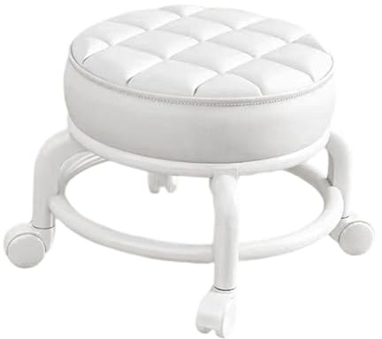 Chaise Pivotante Tabouret à Roulettes, Tabouret à 360° avec Roulettes, Petit Tabouret Bas Cuir Sur Roulettes, Pédicure Bouchettes Pivotantes Universelles pour Salon Massage, Coiffure, Spa, Blanc