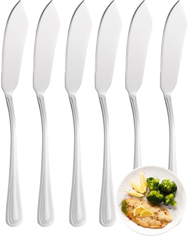 FAMILY Pack 6 Cuchillo de Pescado 21x2CM Acero Inoxidable Diseño Punto, Elegancia y Funcionalidad para Cada Ocasión, Cubiertos de Alta Gama para Hogar y Restaurante