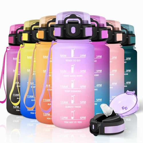 Motswedi Borraccia Bambini, 500ml con Filtro, Borraccia Motivazionale, a Prova di Perdite, Bottiglia Acqua, Riutilizzabile, Borracce Bambini per Capretti, Palestra, Yoga, Viola chiaro & rosa chiaro