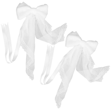 Mikikit 2 Piezas Alzapaños de Cortina de Encaje Blanco con Lazo Pequeño para Decoración de Bodas y Hogar Accesorios para Cortinas Románticas y Sujetadores Resistentes