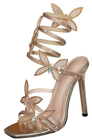 Pumps Women's Toe Heels for Women, Sexy 3 Inch Stiletto High Heels for Women, Elegant Slippers, Comfortable, Wide, Stretchy Heels, Knitted Ankle Boots with Open Pumps Glitter Women, gold, 5 UK