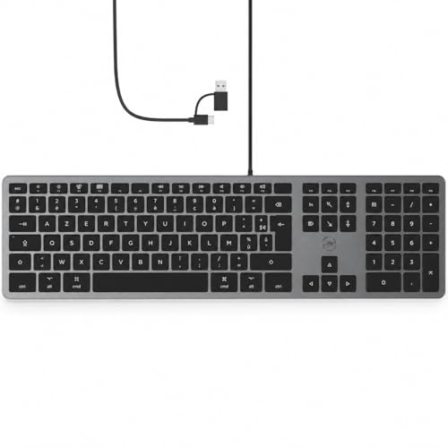 Mobility Lab Clavier Mac Filaire Gris sidéral et Noir AZERTY Ultra Slim Silencieux USB avec Pavé Numérique et Raccourcis Multimédia - Design Gris Sidéral - Idéal pour Bureau, Maison, Télétravail