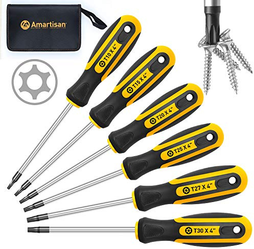 Amartisan 6-Piece Magnetic Torx Screwdrivers Set, Security Tamper Proof , Magnetic Torx Driver Star Screwdrivers Set T10 - T30 Best Choice