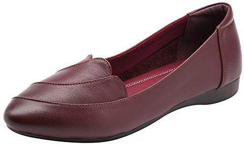 rismart Women's Leather Ballet Pumps Slip on Formal Dress Shoes SN02548(Burgundy,6.5 UK)