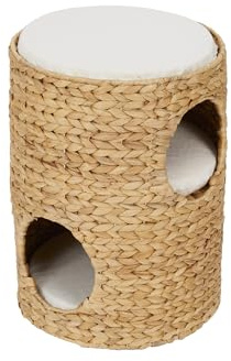Teamson Pets Indoor 3-Tier Wicker Scratch Tower Tree & Cat Bed Condo House, Natural Seagrass with Three Removable Washable Cushions, Tan/Cream, Neith Collection ST-N10001-UK
