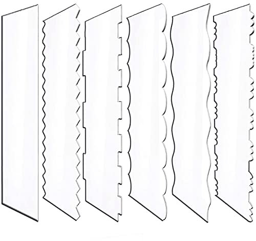 Antallcky Juego de 6 raspadores de acrílico transparente para pasteles, peine de decoración y glaseado, mousse suave, crema de mantequilla, herramientas de borde de pastel, dientes de sierra de