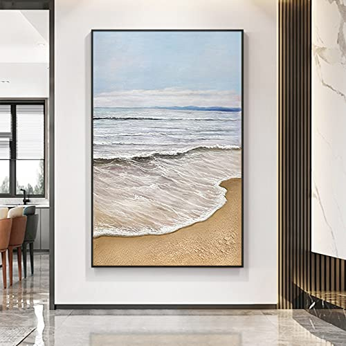 Quadro Olio Su Tela, Cielo Blu Onde Del Mare Spiaggia Scenario Astratto Moderno Originale Dipinto A Mano Dipinti Ad Olio Su Tela Per La Parete Della Famiglia Soggiorno Sala Da Pranzo Home Art D