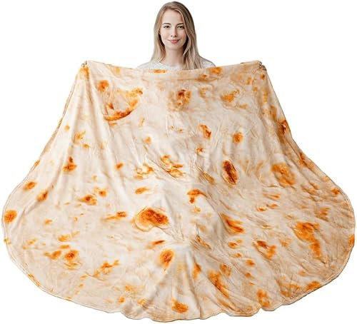 BATTILO HOME Burritos Tortilla Blanket for Adult and Kids, Funny Soft Flannel Taco Blanket, Novelty Giant Realistic Food Blankets for Kids Child Dog, Diameter 71 inch